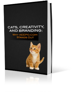 Ebook cover: two tabby kittens, one eating from a bowl labeled AEEPO, the other sitting upright