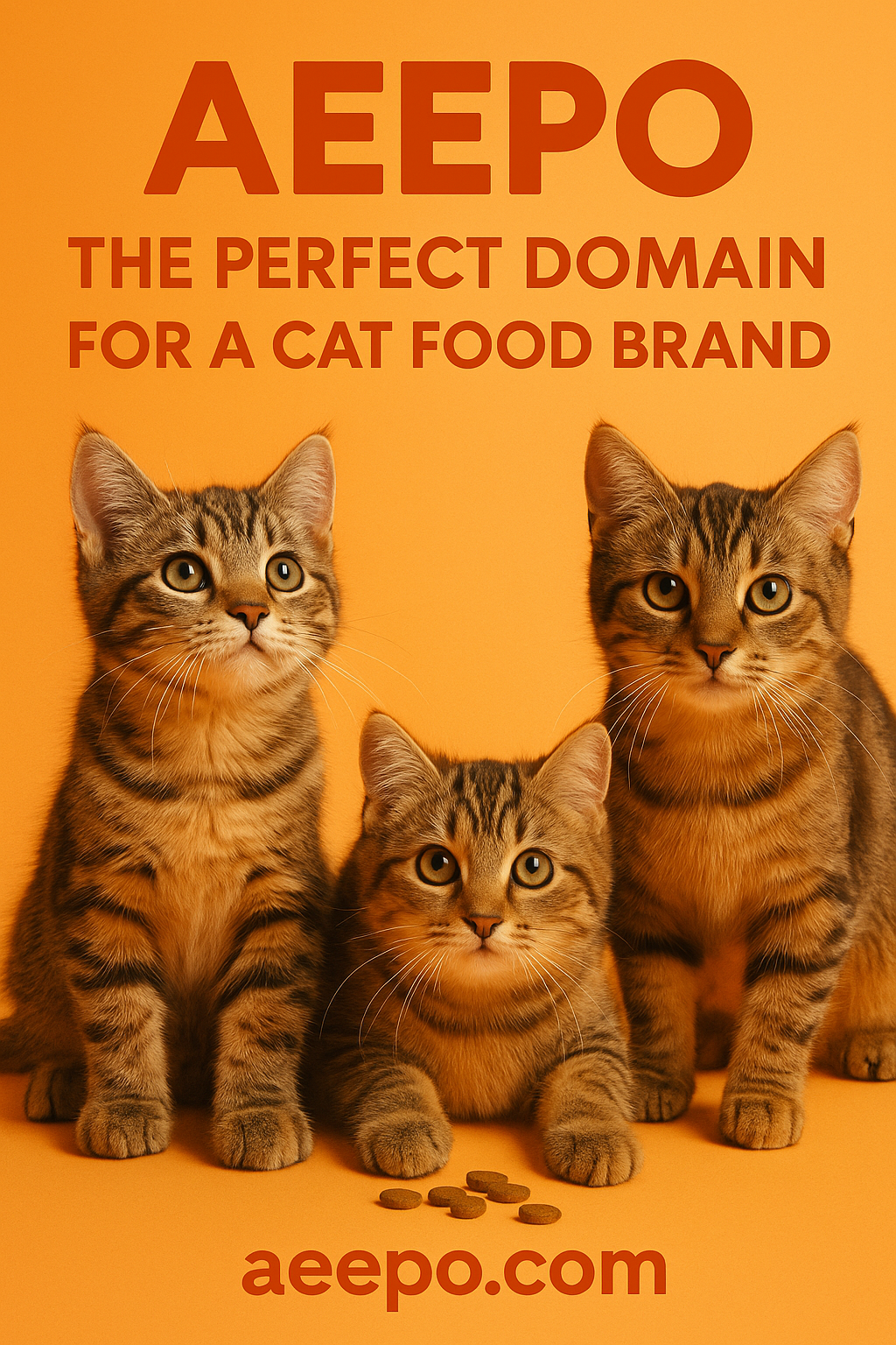 Aeepo cat food ad with kittens on orange background.