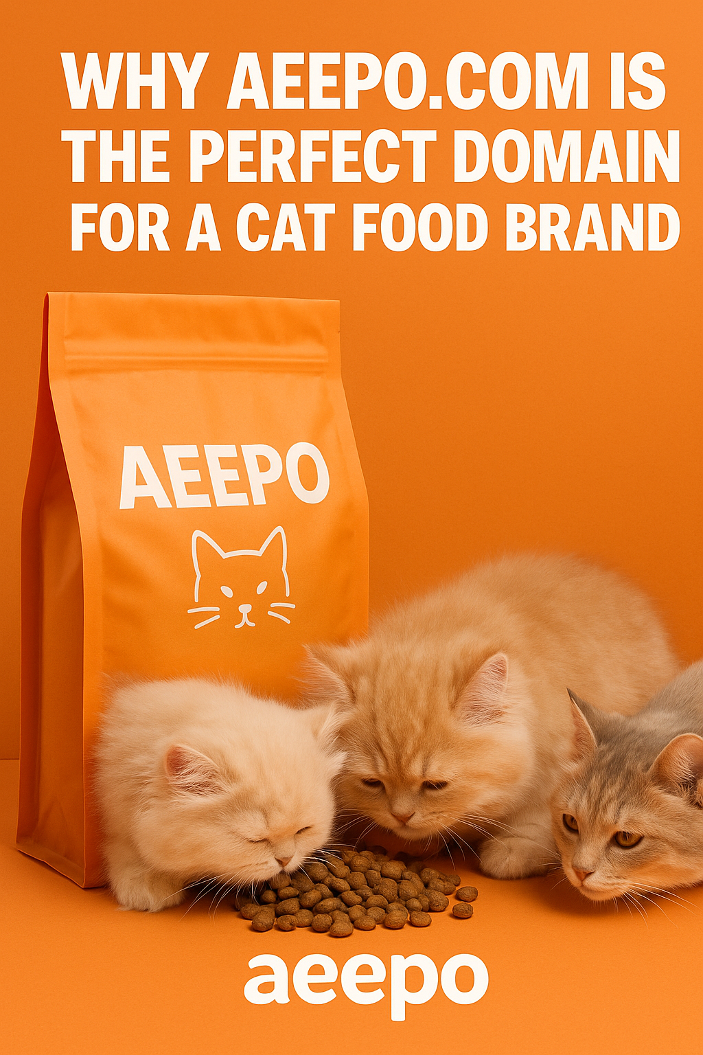 Discover why Aeepo.com is the perfect domain for a cat food brand, with hungry kittens 